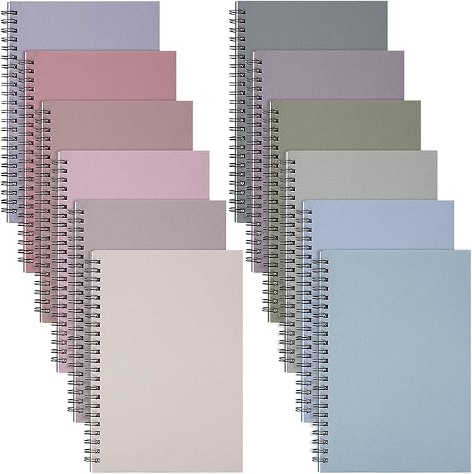 Fuutreo 12 Pcs Spiral Notebook for Work A5 8.3 x 5.7 Inch College Ruled Spiral Journal Notebook Kraft Cover Ruled Paper, 12 Color, 60 Sheets, 120 Pages for Office School(Taro Color)