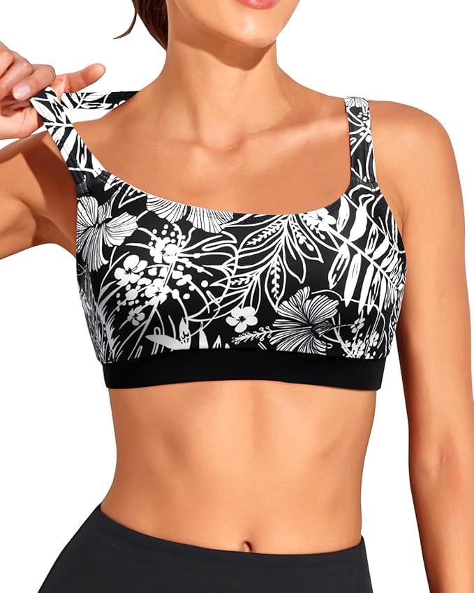 Tempt Me Women Sports Bra Bikini Tops Scoop Neck Bathing Suits Top Padded Swim Crop Tops Only