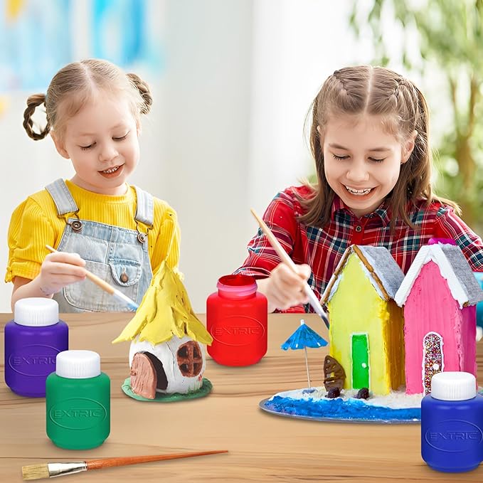 EXTRIC Washable Paint for Kids 8 Color, Non-Toxic Tempera Kid Paint 2 oz Bottles, Vibrant Pigments, Easy-Clean Toddler Paints, Kids Painting Set Arts and Crafts Supplies