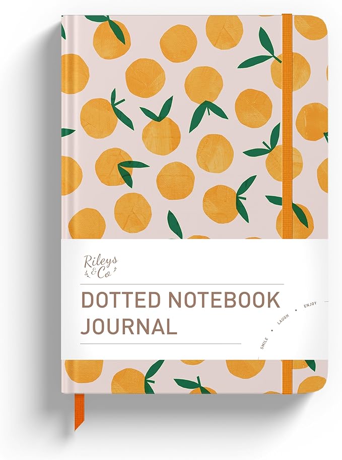 Rileys & Co. Dotted Journal Notebook - 8x6 Inches Dot Grid Notebook - Hardcover Bullet Journal Notebook, Dot Journal - Cute Journals - Motivational Dotted Notebok - Oranges