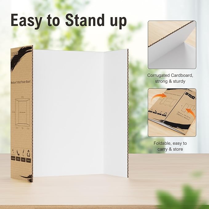 HAUTOCO 6 Pack Trifold Poster Board 26'' x 15.74'' Medium Tri Fold Project Boards White Corrugated Presentation Cardboard for Science Fairs, School Projects, Event Displays, Business