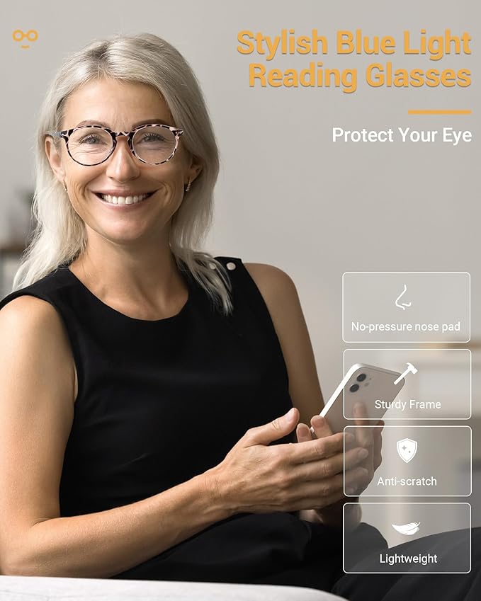 JOLISU 5 Pack Reading Glasses For Women/Men-Blue Light Blocking Computer Reader w/Round Frame - Retro Clear Lens Fake Eyeglasses（3.5）