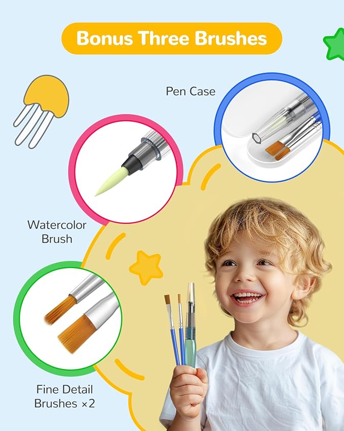 TECJOE Paint with Water Coloring Books for Toddlers, Marine Animal Series Watercolor Set with 3 Brushes, Mess Free Painting Activity for Kids Ages 4 5 6 7 8, Arts & Crafts Toy