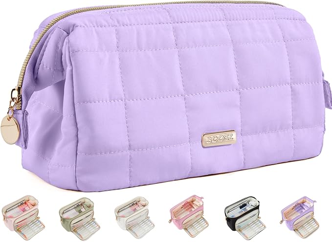 Sooez Large Pencil Case Pouch, Soft Pencil Bag with Zipper, Pen Bag Wide Opening, School Supplies Cute Pencil Case for Girls Boy Men Women, Soft Purple