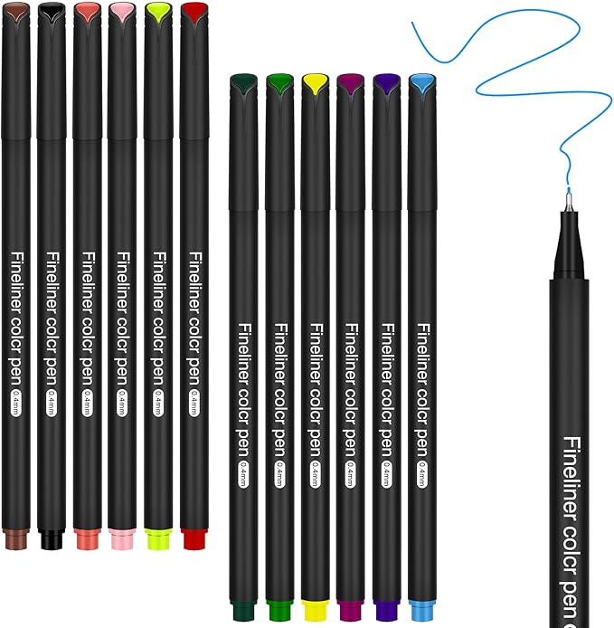 Colored Pens for Journaling, Planning Bullet Journals Fineliner Felt Tip Fine Point Marker Pens 12 Vibrant Colors - Premium Writing planner accessories