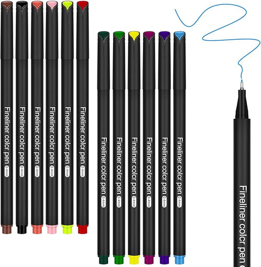 Colored Pens for Journaling, Planning Bullet Journals Fineliner Felt Tip Fine Point Marker Pens 12 Vibrant Colors - Premium Writing planner accessories