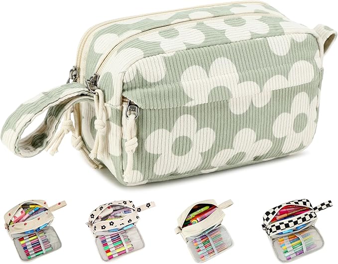 Bluboon Big Capacity Pencil Case Pencil Pouch Pen Case School Supplies Cute Pencil Box Pencil Bag for Teen Girls Boys Women Man (Flower Green)