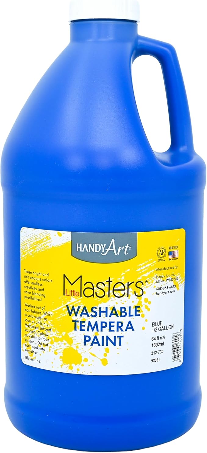 Handy Art Little Masters Washable Tempera Paint, Blue, Half Gallon 64 oz Bottle, Bright & Mixable, High Opacity, Washable Colors for Classroom, Students, Kids, Safe & Non-Toxic, Made in USA