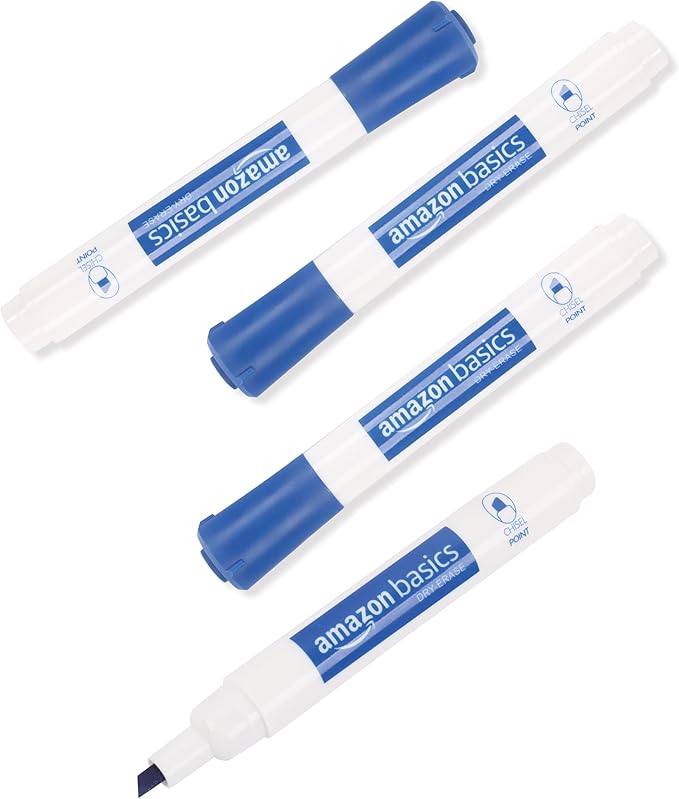 Amazon Basics Dry Erase Whiteboard Markers, Chisel Tip, Low-Odor, Blue, 24-Pack, For Drawing, Sketching and Writing