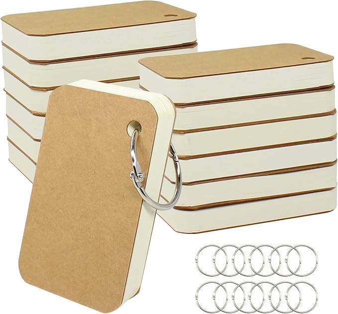 zmybcpack 12 Pack Mini Blank Flash Cards with Binder Rings (60 sheets), 2.2 x 3.5 Inches Blank Easy Flip Index Card Mini Study Cards for Studying