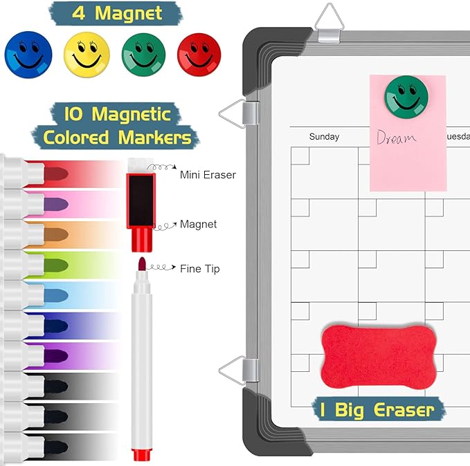 Dry Erase Calendar Whiteboard for Wall, Polegas 16" X 12" Magnetic White Board, Small Wall Monthly Double Sided Schedule Boards Student, Home, Office, Planning, Reminder, Task, List, Memo (White)