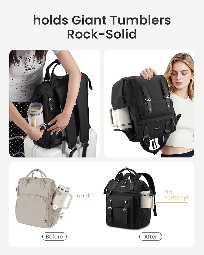 LOVEVOOK Laptop Backpack for Women with Giant Tumbler Holder Pocket,17.3 inch Waterproof Travel Backpack Purse Computer Laptop Bag