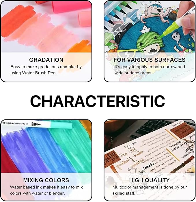 ArtBeek Art Brush Markers Pens for Adult Coloring Books, School Supplies for Teens, 36 Colors Dual Tip (Brush and Fine Point) Drawing Markers for Note Taking Planner Journal Calligraphy