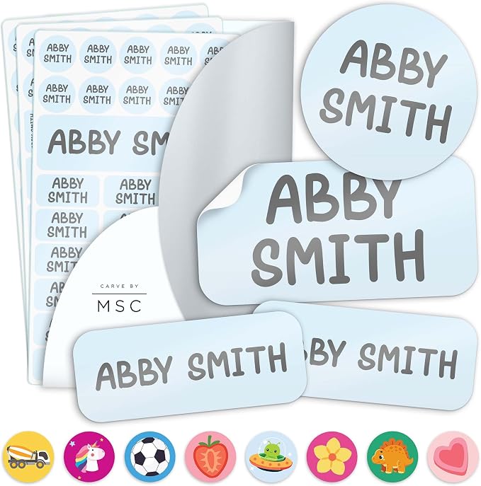 Personalized Daycare Name Labels for Kids, 148 Pack Waterproof Custom Name Stickers for Clothing Tags, Lunch Boxes and School Supplies, Made in USA by MSC - Pastel