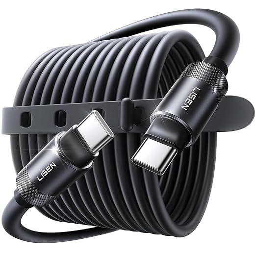 LISEN 10FT USB C Cable Fast Charging, Chubby 240W Cable USB C to USB C Fast Charging Soft Silicone USBC to USBC Parallel Cable for iPhone 17 Pro Max 16 15 Samsung S25 Ultra MacBook Pro Air iPad Black