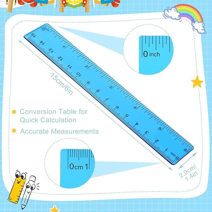 EBOOT 2 Pack Plastic Ruler Straight Ruler Plastic Measuring Tool for Student School Office(Blue,6 Inch)