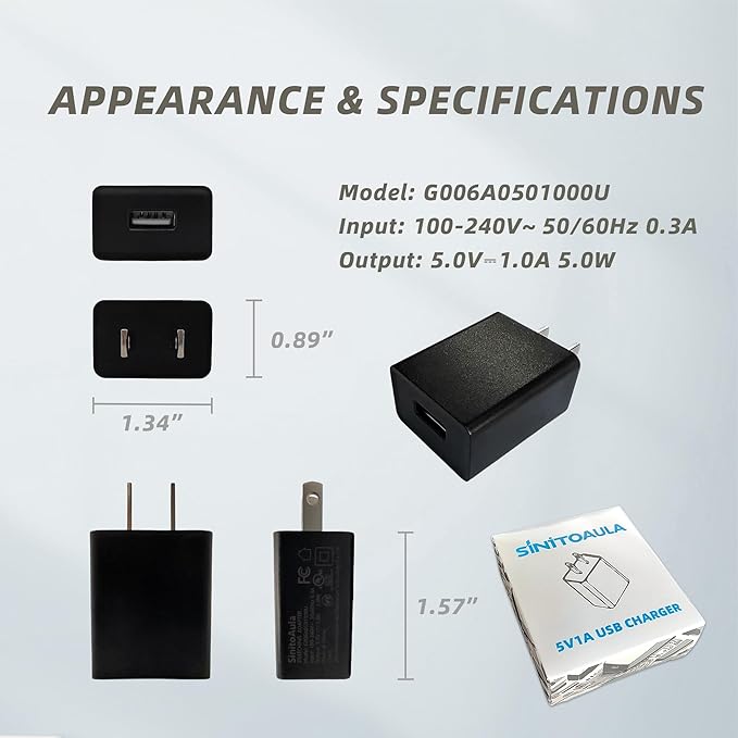 5V1A USB Charger Block for Wall Outlet (UL Certified, Black, 2pcs), 5W Power Adapter Plug for Cell Phones, Tablets, Earphones, Power Banks, Smart Wearables, Toys and More Electronic Gadgets