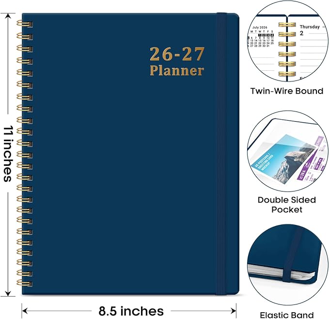 Planner 2026-2027, 8.5" x 11" Weekly and Monthly Academic Year Planner Calendar, July 2026 - June 2027, Hardcover Large School Planning Agenda With Tabs, Perfect for School & Office Supplies, A4, Navy Blue