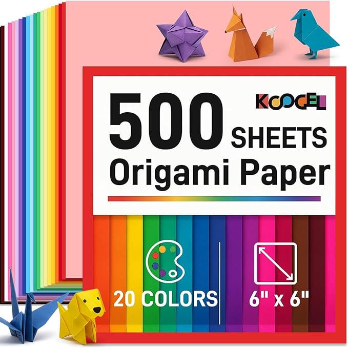 Koogel 500 Sheets Colored Origami Paper, 6 x 6 Inch/ 80gsm Double Sided Square Paper for Beginners, Back to School Supplies, 20 Colors