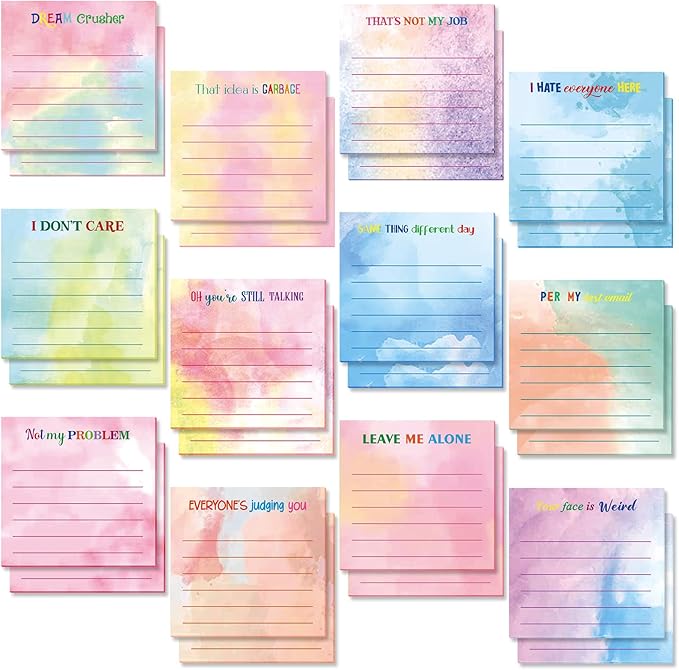 Yinder 24 Pcs Inspirational Sticky Notes Cute Motivational Sticky Notes Pad End of Year Employee Appreciation Gifts Bulk for Teacher Nurse Coworkers Office Supplies 3 x 3'' (Funny,Watercolor)