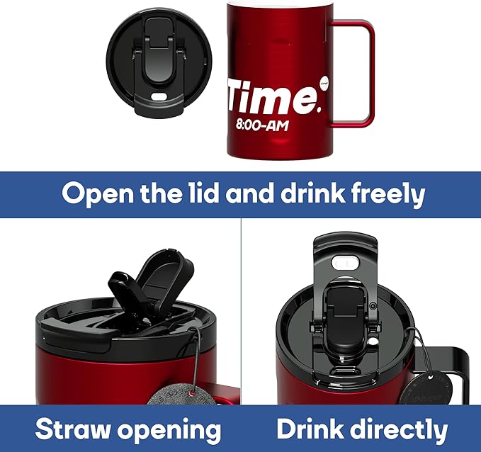 18 oz Stainless Steel Insulated Coffee Mug with Handle and Lid, Double Wall Vacuum Travel Mug, Tumbler Cup with Sliding Lid, Resuable Insulated Coffee Tumbler, Red