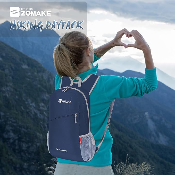 ZOMAKE Lightweight Packable Backpack 20L, Foldable Small Daypack for Hiking | Water Resistant Backpacks Day Bag for Travel Outdoor Camping Sport, Everyday Carry, Multi Compartment Storage(Royal Blue)