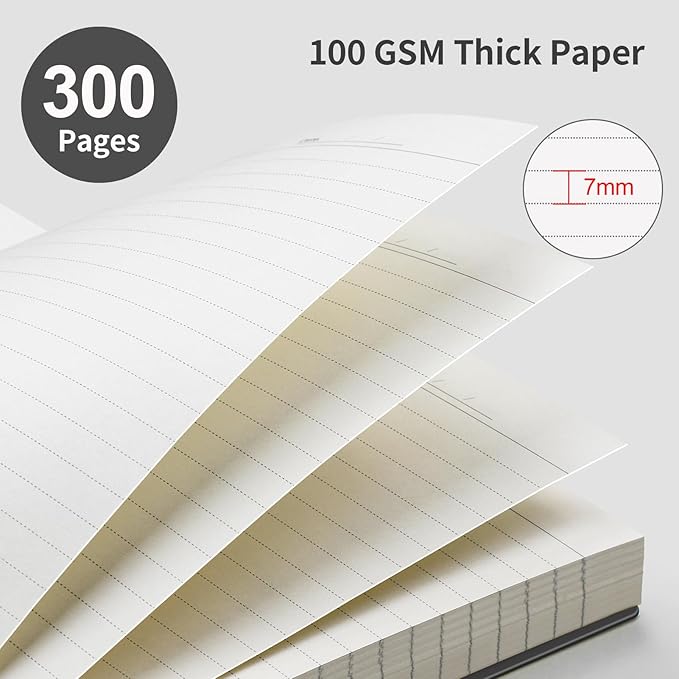 EMSHOI A4 College Ruled Spiral Notebook, Large 8.27"x11.2", Thick 300 Pages/150 Sheets, 100GSM Ink-Proof Waterproof PVC Cover Lay-Flat Lined Journal for Work Office School Writing, Black