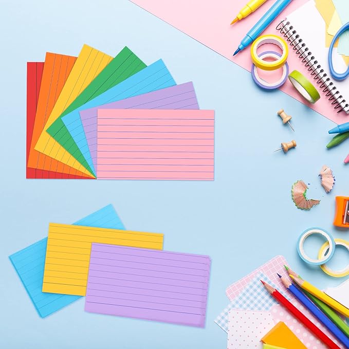 Fainne 2100 Pcs Colored Index Cards Bulk Neon Ruled Note Cards with Lines for Studying Rainbow Pad Index Notecards for Studying School Supply College Office(3 x 5 Inch,Bright Color)