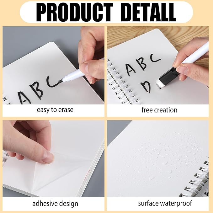 Feifeiya Portable White Board Dry Erase Notebook 4 x 7 Inch Mini White Board Dry Erase Reusable Notebook for Study, Meeting, Planning, Black