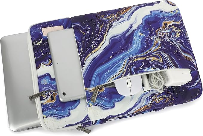 360° Protective Laptop Sleeve Case Bag with 3 Pockets,Handle,Luggage Strap for MacBook Pro 14 inch and 14 inch-14.4 inch Screen Laptop (Blue Marble)
