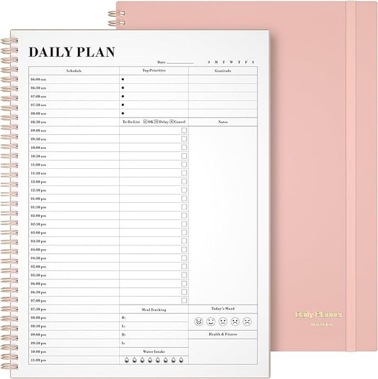 Asten Daily Planner with To Do List, Hourly Agenda, Spiral Notebook - Day Planner for Women, Men & ADHD - 8.5" x 11" (Pale Pink)