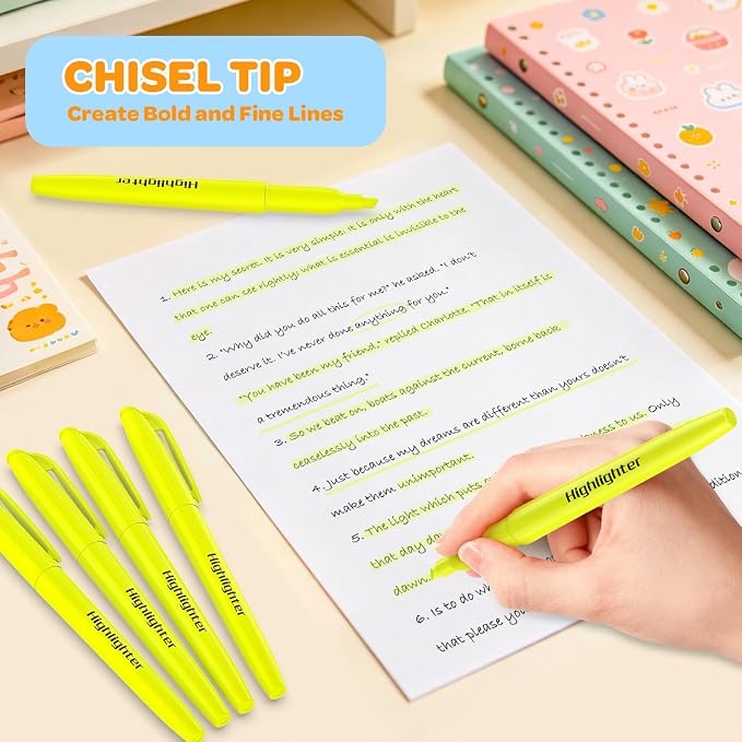 48 Count Yellow Highlighters Bulk - Chisel Tip, No Bleed & Quick Dry, Ideal for Note Taking, Studying, School, Office, Student & Teacher Supplies