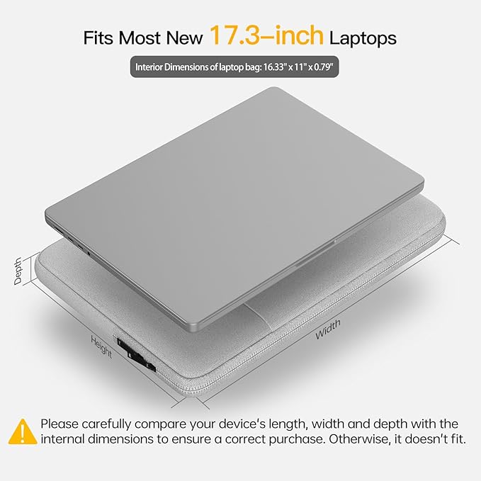 17 inch Laptop Sleeve Case for HP 17.3 Laptop, Pavilion 17, Envy 17, ASUS Vivobook 17, Acer Chromebook 17, Dell Inspiron 17, Lenovo IdeaPad 17, Water-Resistant 17.3 Computer Carrying Bag(Grey)