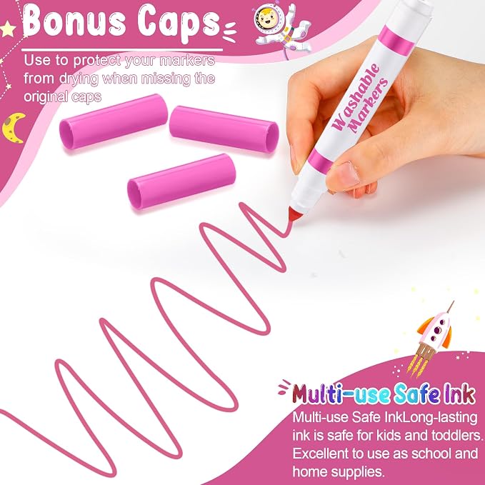 60 Pcs Washable Markers Coloring Broad Line Markers for Kid, Pink
