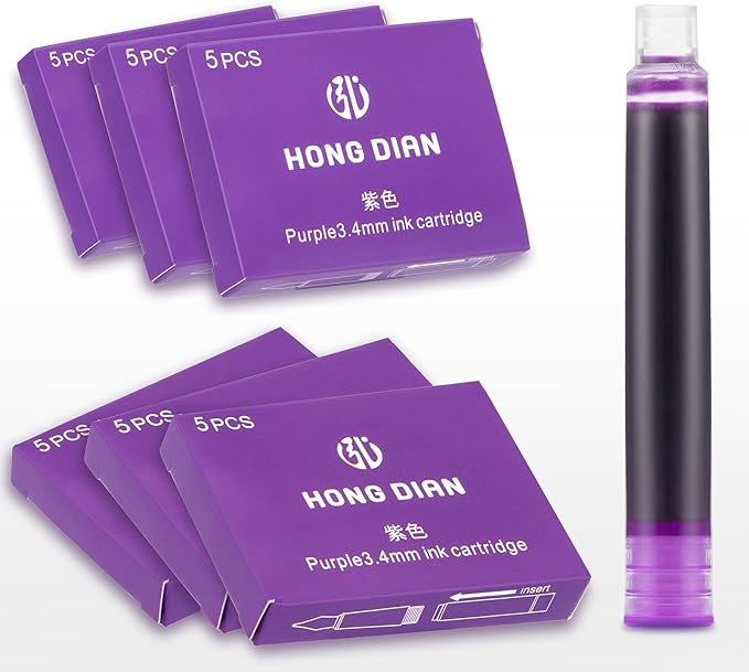 Asvine Hongdian Fountain Pen Purple Ink Cartridges, Set of 30 Refill Ink Cartridges, 3.4 mm Bore Diameter