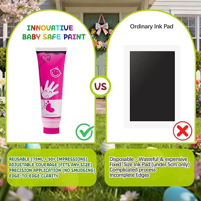 Baby Hand and Footprint Paint with Sponge Head, 2.54 fl oz, Non-Toxic & Acid-Free, Washable Baby Safe Paint for Newborn Keepsakes, Dog Nose & Paw Prints, Ideal New Mom Gift - Hot-Pink