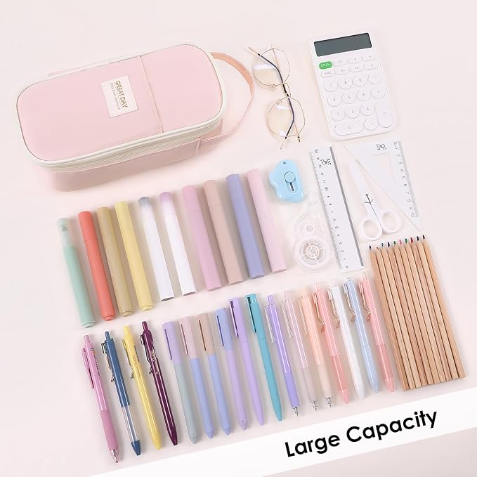 SKYDUE Pink Pencil Case for Girls - Aesthetic Pencil Bag with Multi-Compartment, Large Capacity Zippered Pencil Pouch for School Supply