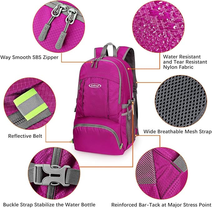 G4Free Lightweight Packable Hiking Backpack, Waterproof Travel Daypack