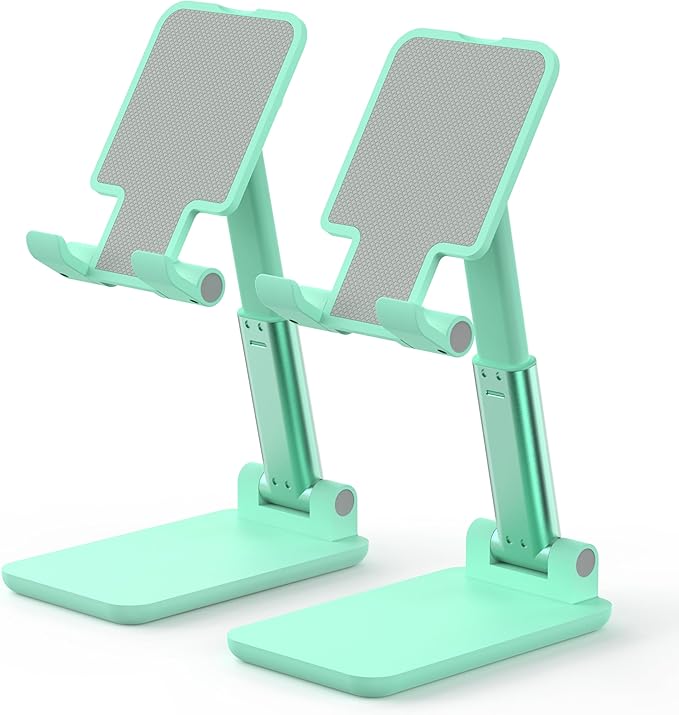 Cell Phone Stand, Adjustable Angle and Height Cell Phone Holder for Desk, Foldable and Portable, Anti-Slip Silicone Pad, Compatible with All Mobile Phones and 4-8 Inch Devices (Green&Green)
