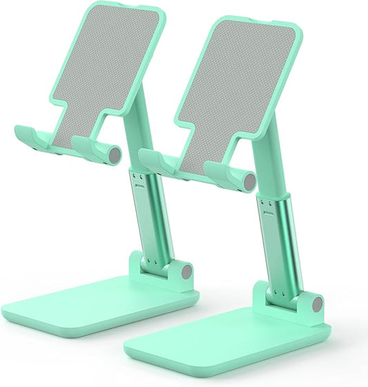 Cell Phone Stand, Adjustable Angle and Height Cell Phone Holder for Desk, Foldable and Portable, Anti-Slip Silicone Pad, Compatible with All Mobile Phones and 4-8 Inch Devices (Green&Green)