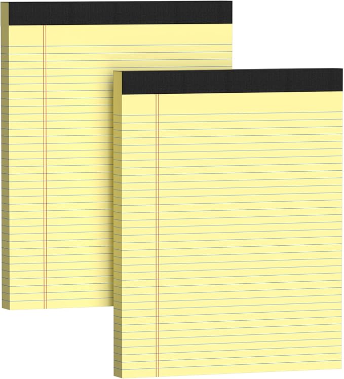 Glyanlee Legal Pads 8.5 X11, College Ruled Notepads, 2 Pack, 50 Sheet/Pad, Yellow Legal Pads, Tear Off Notepad, Perforated Writing Pad, Notebook Paper, Notepads For Office Home School, Notepad