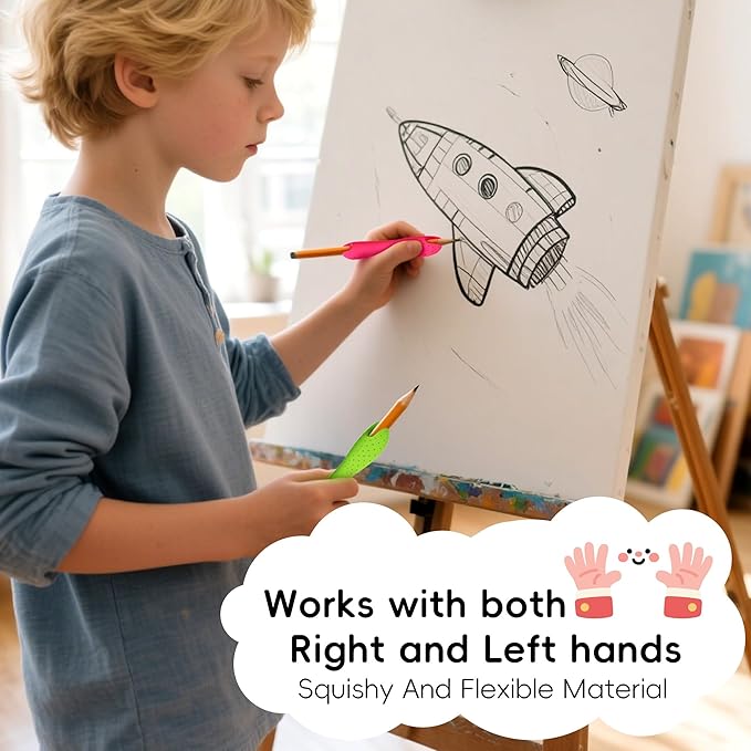 6-Pack Medium Pencil Grips for Kids,Teens,Adults,Comfortable Silicone Holders for Writing &Drawing,Anti-Slip Texture,Dual-Head Design for Left/Right-Handed Use,Improves Grip Control (Assorted Colors)