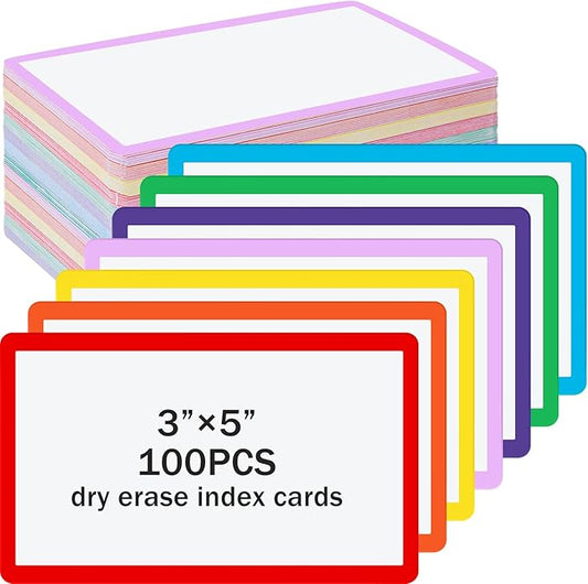 Harloon 100 Pcs Dry Erase Index Cards 3 x 5 Inch Laminated Reusable Dry Erase Note Cards Sheets for Office Home Housework to Do Lis(Multicolored)
