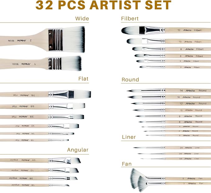 32 Pcs Acrylic Paint Brushes Set, Artist Painting Supplies Kit with Case - Professional Painting Tools for Oil Watercolor Gouache Canvas Rock - Art Essentials for Adults Teens Kids