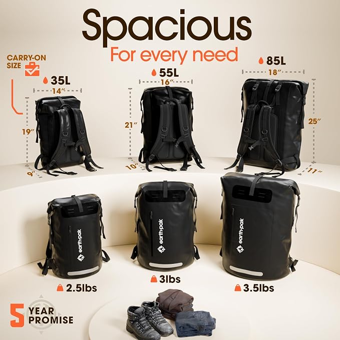 Waterproof Dry Bag Backpack 35L - Kayaking Boating Fishing Rafting Marine | Black 35L dry bag: 500D PVC, abrasion resistant build, IPX8 phone case for river and lake trips