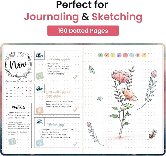 Taja Pretty Dotted Journal for Women, Aesthetic Cute Hardcover Leather Journal for Writing, A5 Journaling Notebook for Work & Sketch, Perfect for Office School Home, 160 Pages, Sunset