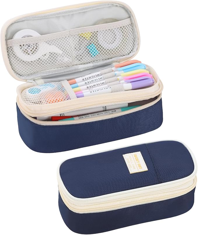 Large Pencil Bag for Boys Teens Kids School Zipper Pencil Pouch Blue | Organizer Aesthetic Pencil Case Big Stationery Pencil Box for School Office, Wear-resistant Fabric, Large Capacity Design