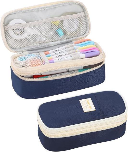 Large Pencil Bag for Boys Teens Kids School Zipper Pencil Pouch Blue | Organizer Aesthetic Pencil Case Big Stationery Pencil Box for School Office, Wear-resistant Fabric, Large Capacity Design