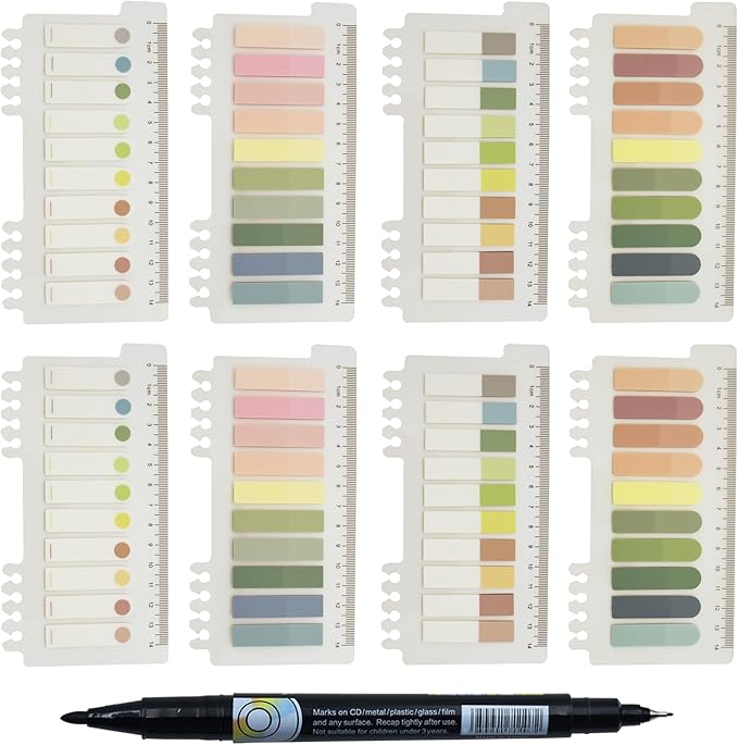 YOUDEFUL 1600pcs Translucent Sticky Note Tabs, Morandi Page Markers for Annotating Books,Repositionable Book Flags Tabs Strip with Binders, Clear Sticky Notes,Page Tabs,Index Tabs