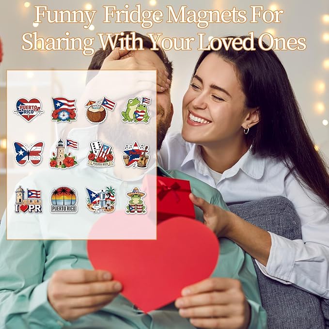 Wxiben Puerto Rico Fridge Magnets - 12 Pcs Puerto Rican Souvenirs Gifts Travel Refrigerator Magnets Fridge Magnetic Stickers Decorations for Home Kitchen Office Car Mailbox Locker Decor